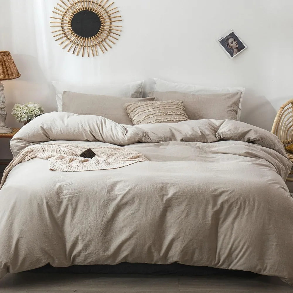 Bedding Duvet Cover Set 100% Washed Cotton Linen Like Textured Breathable Durable Soft Comfy, Duvets Covers