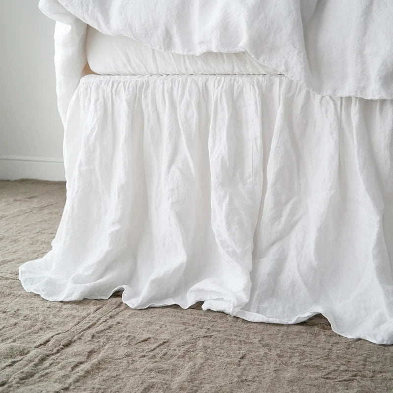 100% Pure Linen Bed Skirt Natural Flax Single/Queen/King Size Bed Sheet Ruffles Non-slip Fitted Sheet Cover Bedsprea