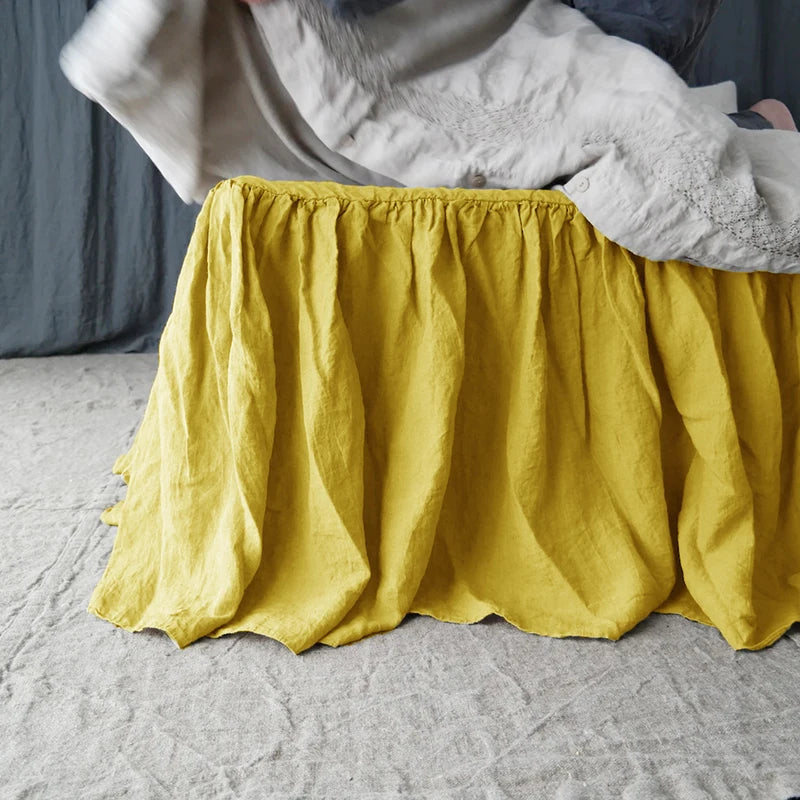 100% Pure Linen Bed Skirt Natural Flax Single/Queen/King Size Bed Sheet Ruffles Non-slip Fitted Sheet Cover Bedsprea