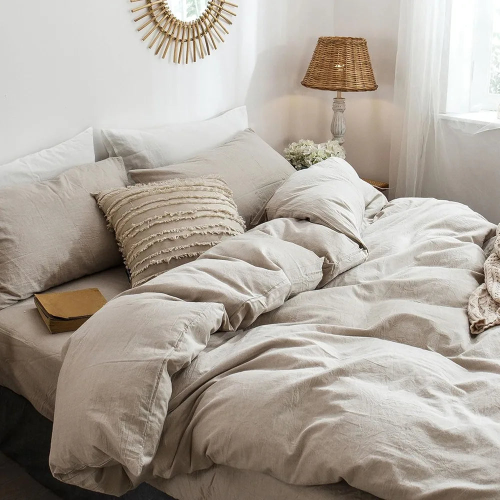 Bedding Duvet Cover Set 100% Washed Cotton Linen Like Textured Breathable Durable Soft Comfy, Duvets Covers