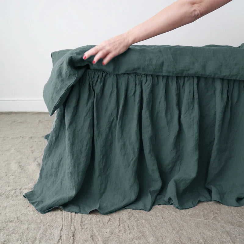 100% Pure Linen Bed Skirt Natural Flax Single/Queen/King Size Bed Sheet Ruffles Non-slip Fitted Sheet Cover Bedsprea