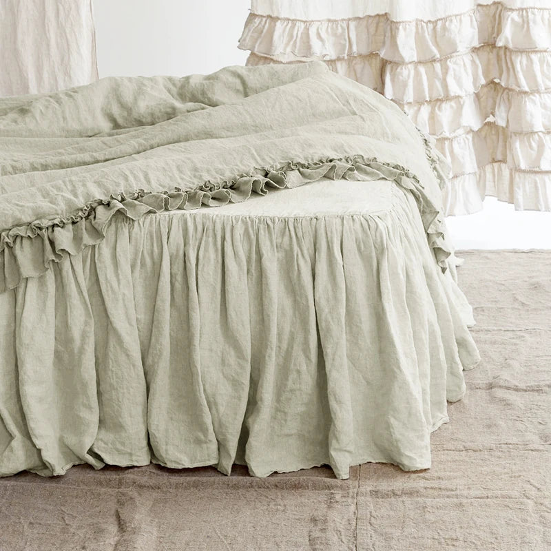 100% Pure Linen Bed Skirt Natural Flax Single/Queen/King Size Bed Sheet Ruffles Non-slip Fitted Sheet Cover Bedsprea