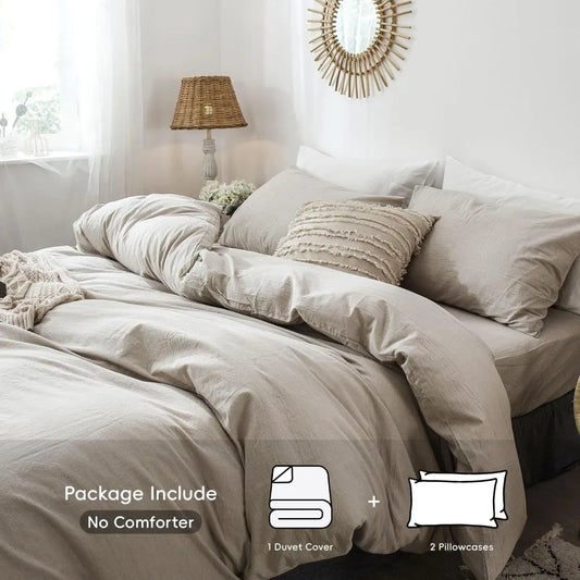 Bedding Duvet Cover Set 100% Washed Cotton Linen Like Textured Breathable Durable Soft Comfy, Duvets Covers